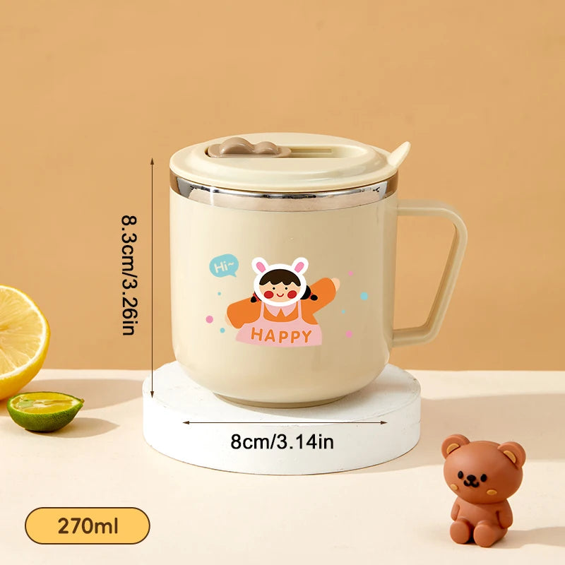Cute Capybara 316 Stainless Steel Kid Water Cup With Straw 270ml Double Wall Insulated Mug Leak-proof Milk Coffee Cup