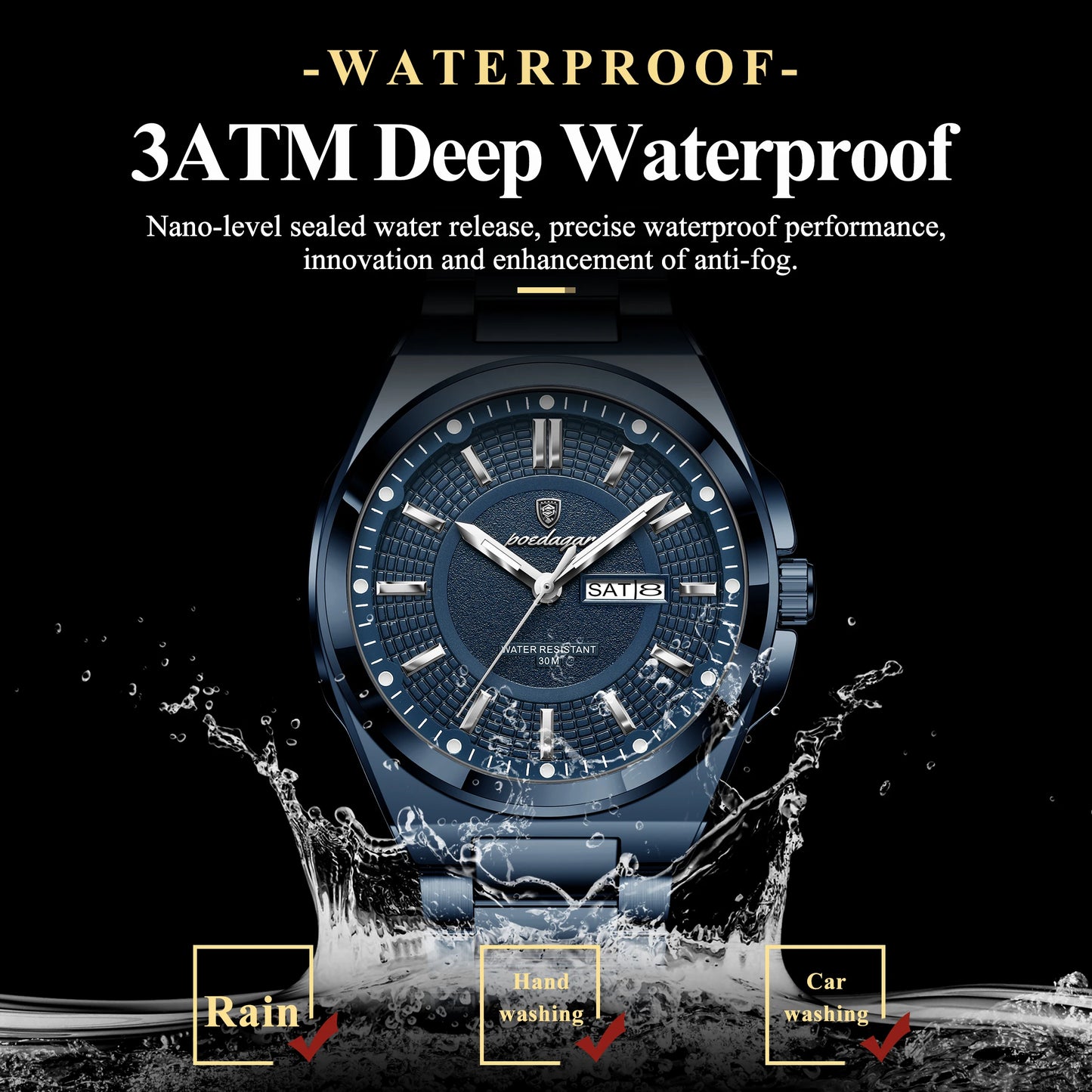 Sport Original Men Clock Quartz Date Week Luxury Man Wristwatch Waterproof Luminous Stainless Steel Men's Watches
