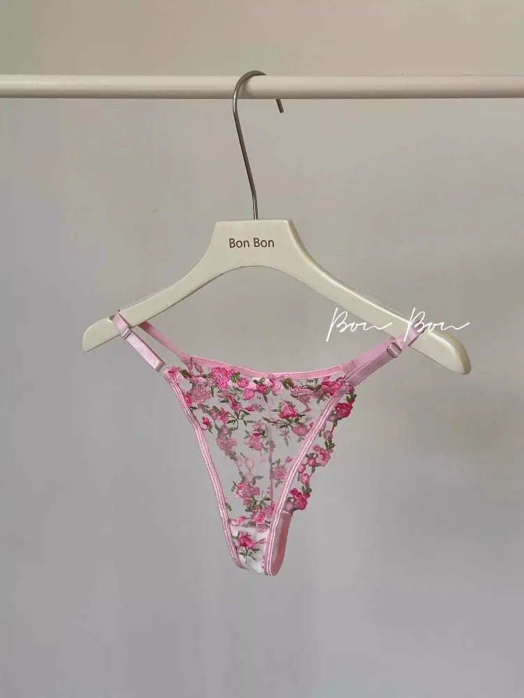 Anime-Inspired Lace Bra Set with Floral Embroidery, Sensual See-Through Underwear 32-38, Japanese Anime Style  Full Cup Bra AB