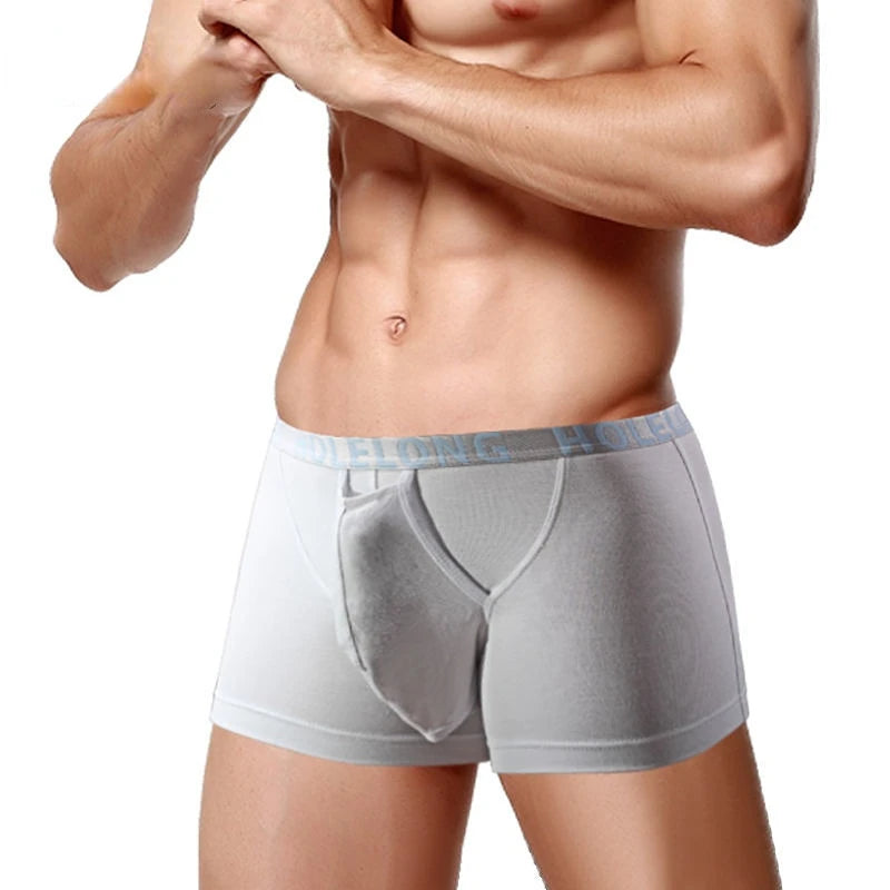Man Breathable Boxers with Bulge U-Convex Penis Pouch Seperate Modal Soft Open Hole Lingerie Slips Big Enhancing Short Underwear