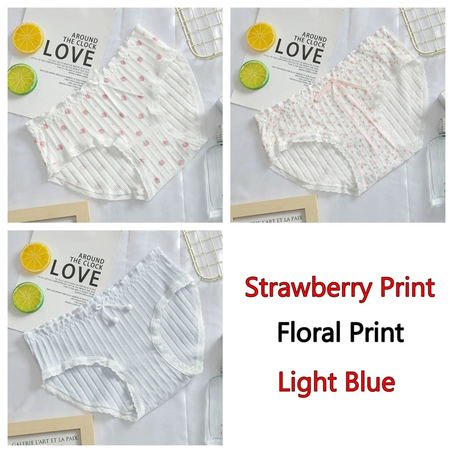 3PCS/Set Cotton Panties Women Underwear Panty Fashion Thread Bow Briefs Lovely Girl Seamless Underpants Female Lingerie Selling