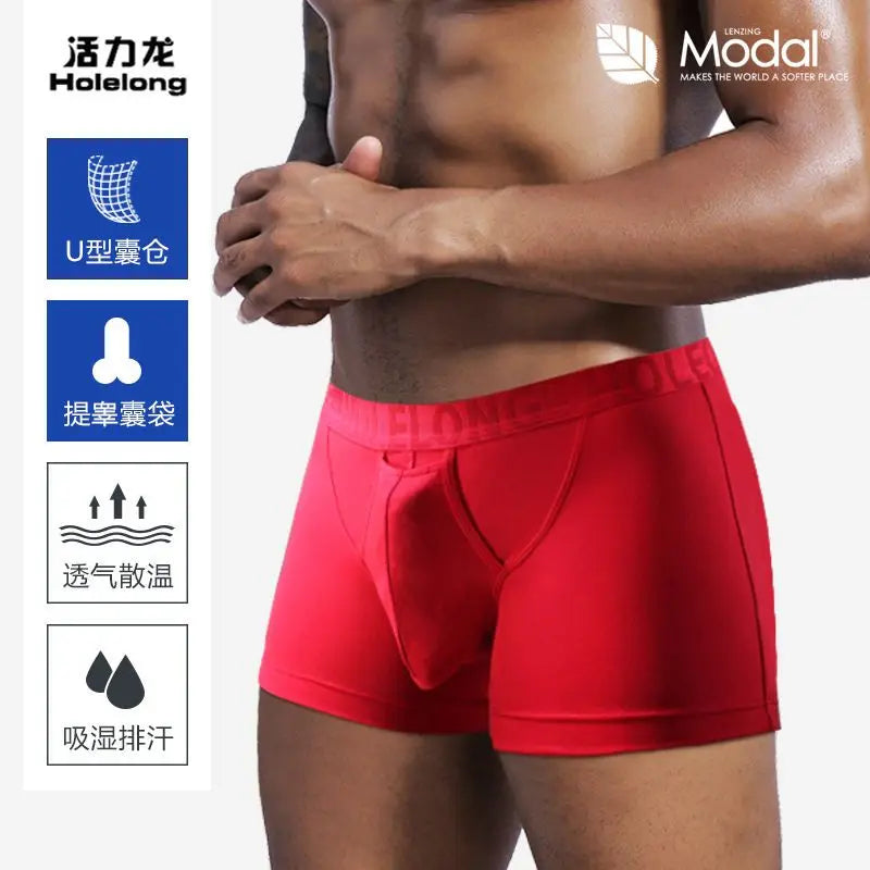 Man Breathable Boxers with Bulge U-Convex Penis Pouch Seperate Modal Soft Open Hole Lingerie Slips Big Enhancing Short Underwear