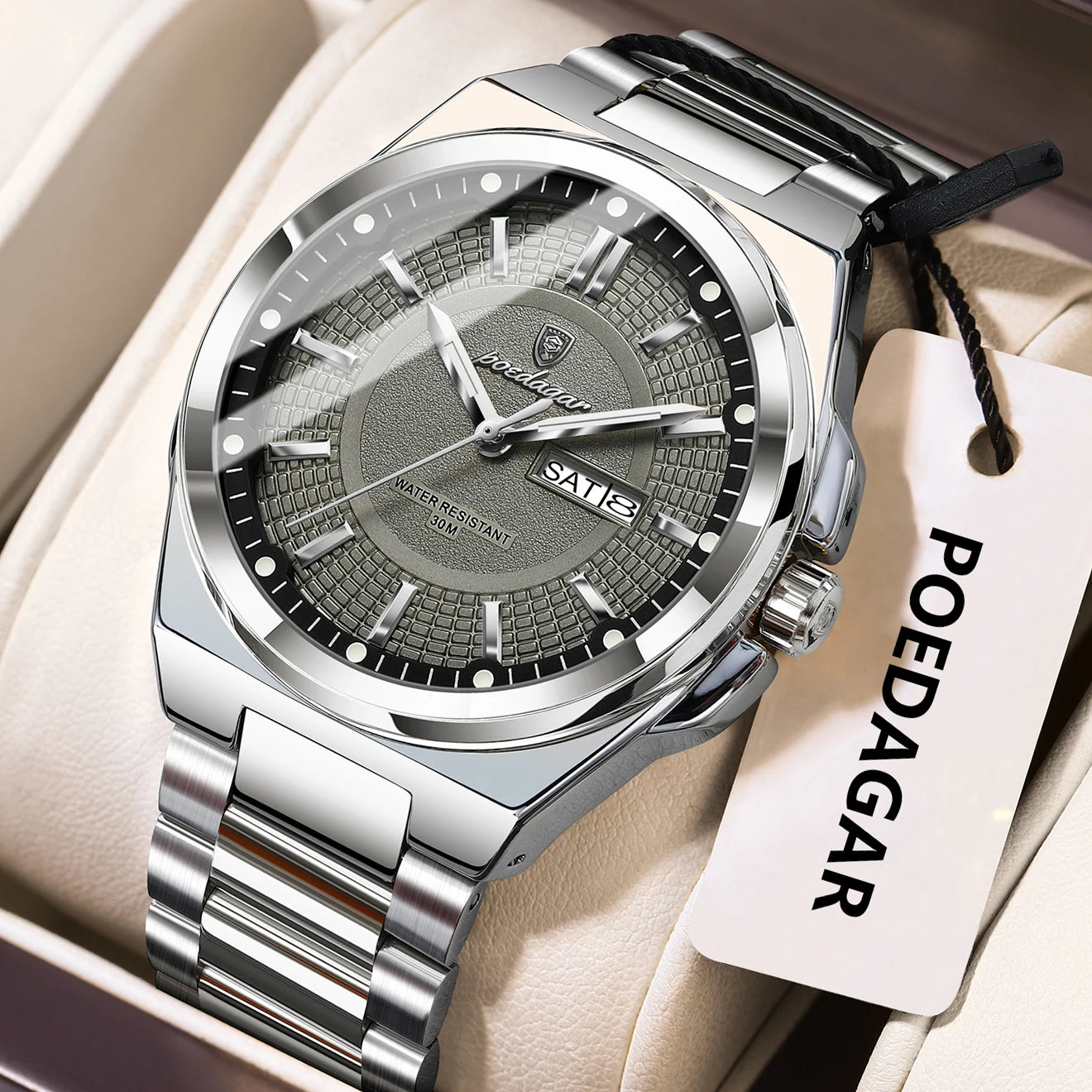 Sport Original Men Clock Quartz Date Week Luxury Man Wristwatch Waterproof Luminous Stainless Steel Men's Watches