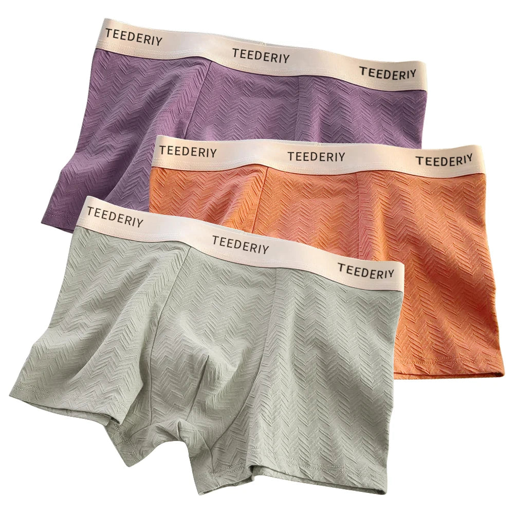 3Pcs Men's Cotton Panties Mid Rise Soft Breathable Boxer Shorts Briefs High Elastic Comfortable Boyshort Large Size Underwear