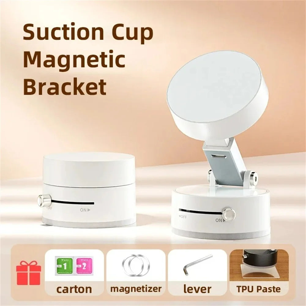 Car Phone Holder Stand Mini Vacuum Suction Cup Magnetic Bracket Foldable Kitchen Lazy Phone Bracket For iPhone Android Cellphone