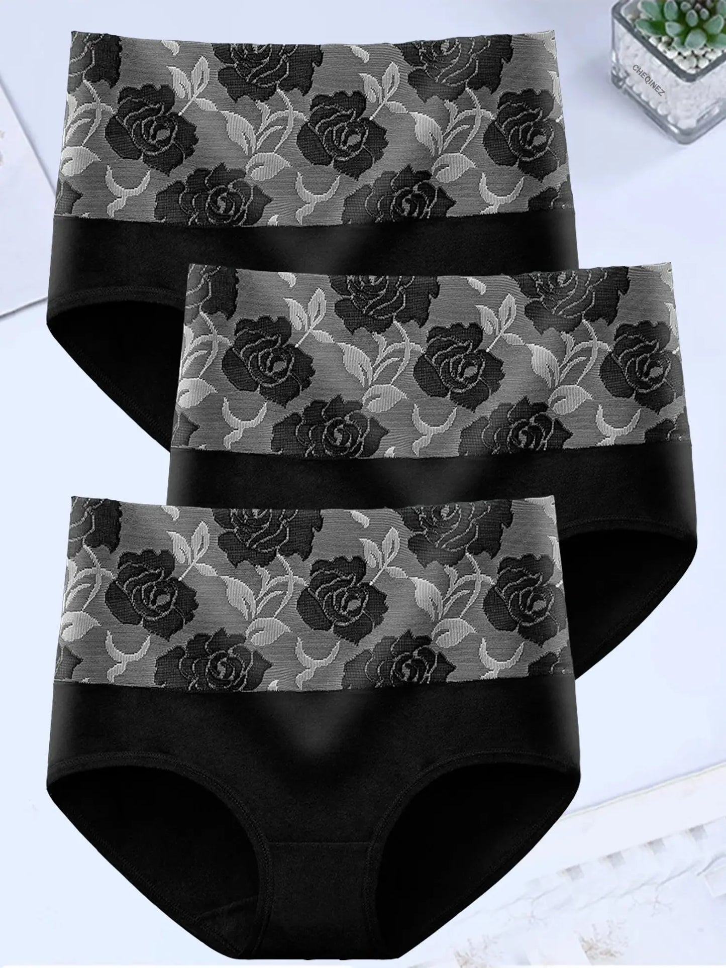 3Pcs/Lot High Waist Panties for Women Cotton Plus Size Underwear Female Print Flower Briefs Ladies Shapers Soft Sexy Lingeries