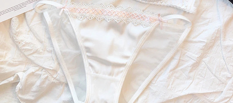 MOYISU Lolita French Pure Desire Sexy Lace Satin Spice Girl Bra Small Chest Gathering Halter Hollow Underwear Set Soft Underwire