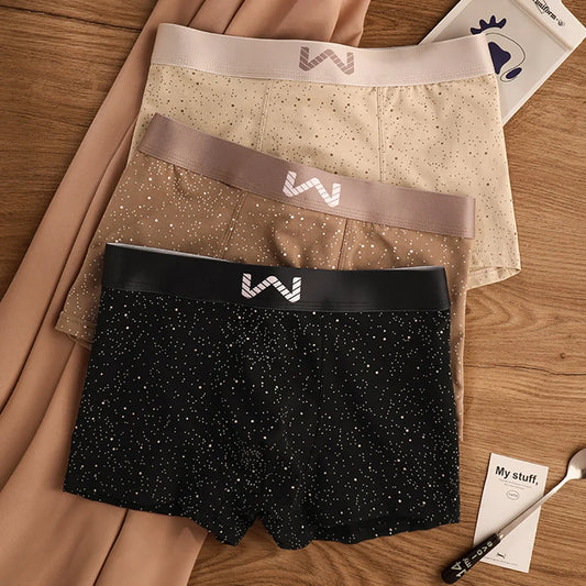 3PCS/Pack 5A Antibacterial 95% Cotton Soft Men's Panties Starry Sky Print Underpants Men Breathable Comfortable U Crotch Boxers