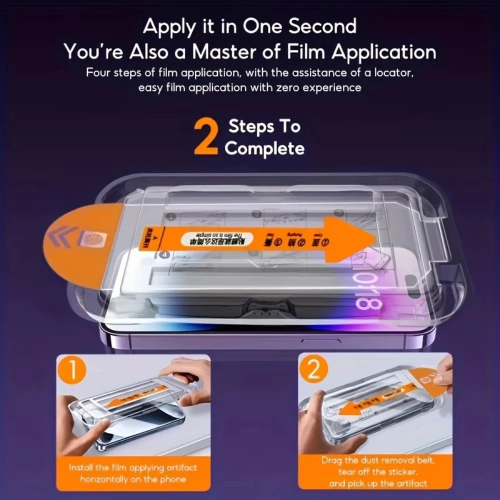 1-2PCS Easy Install HD Screen Protector For iPhone 17 16 13 Pro Max 11 15 14 16e 12 Mini XR X Xs 7 8 Plus Air Tempered Glass