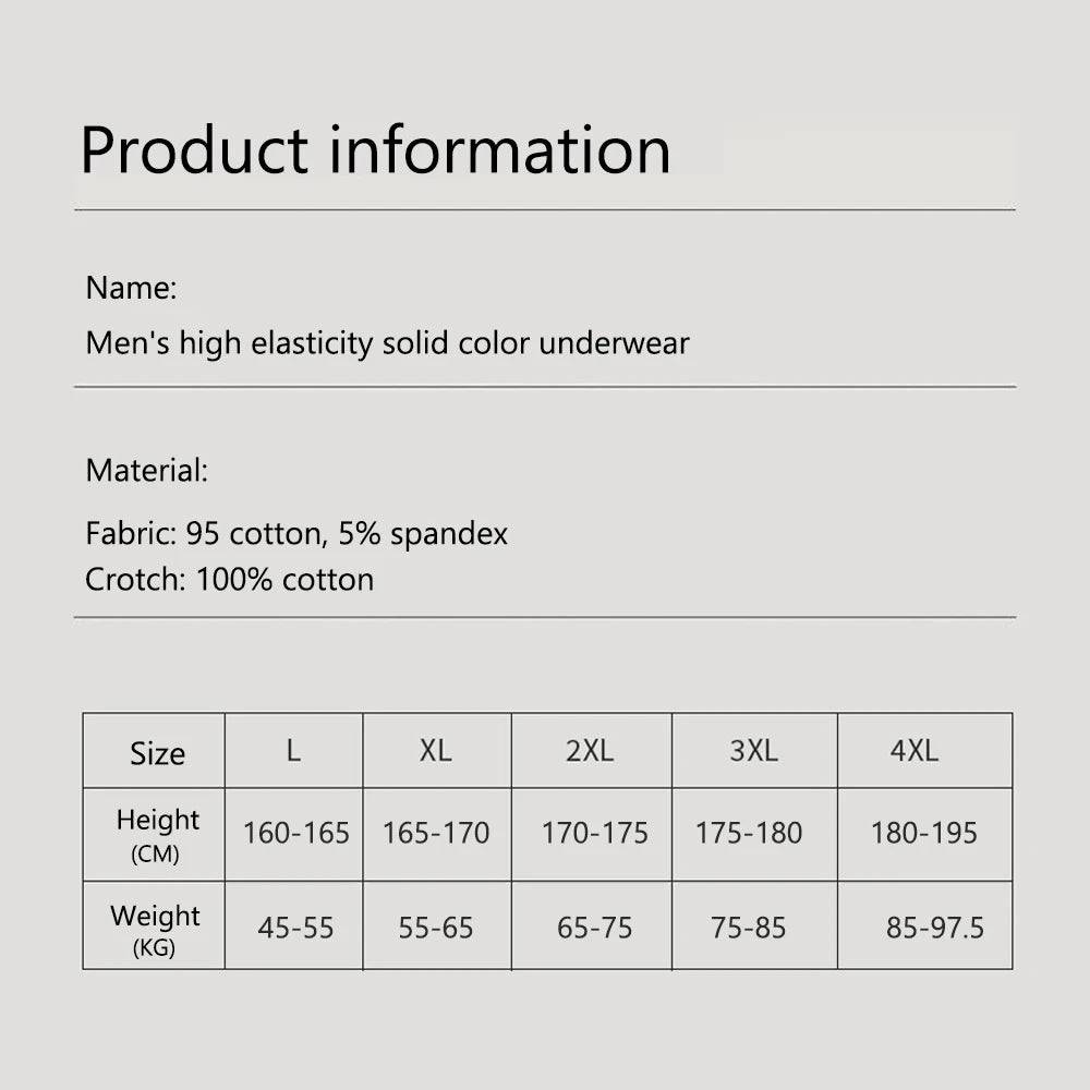3Pcs Men's Cotton Panties Mid Rise Soft Breathable Boxer Shorts Briefs High Elastic Comfortable Boyshort Large Size Underwear