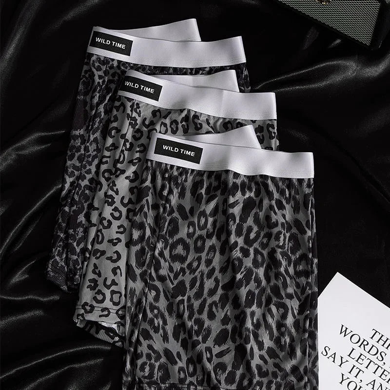 Men's Arrow Pants Ice Silk Black Leopard Print Breathable Men's Loose Middle Waist Comfortable Sports Men sleeping pants