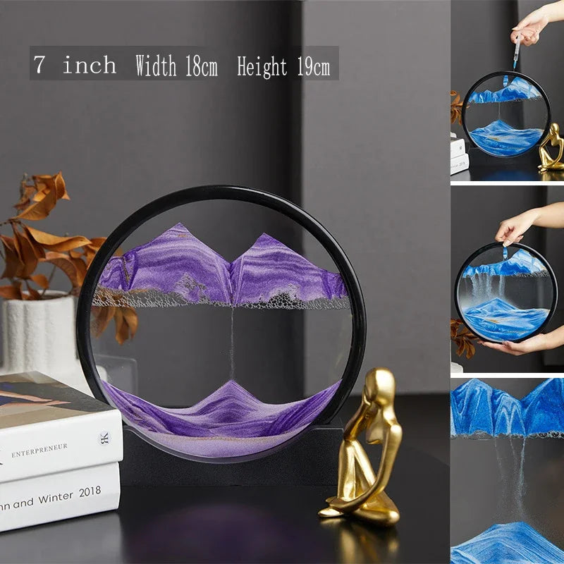 3D Moving Sand Art Picture Round Glass Deep Sea Sandscape Hourglass Quicksand Craft Flowing Painting Office Home Decor Gift