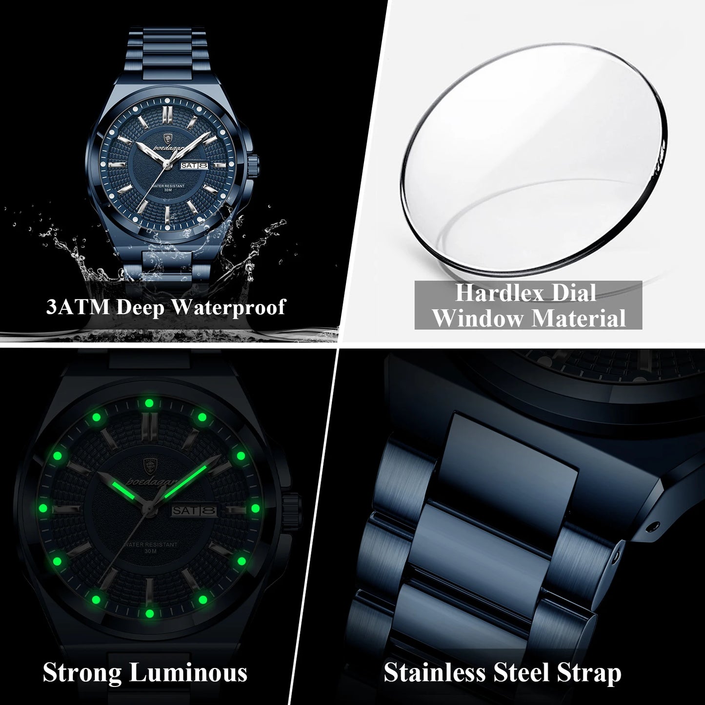Sport Original Men Clock Quartz Date Week Luxury Man Wristwatch Waterproof Luminous Stainless Steel Men's Watches