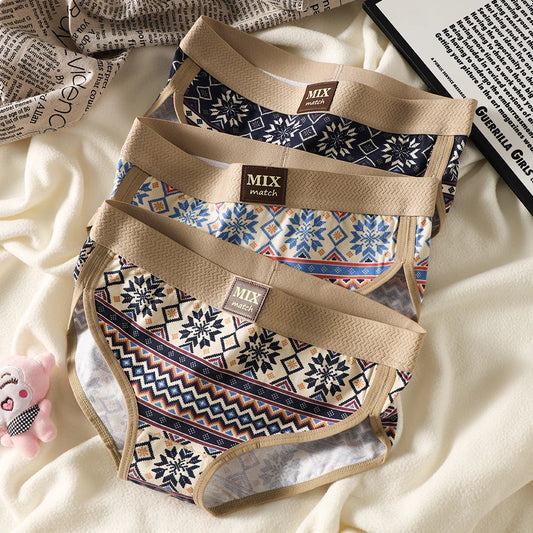 3PCS/Pack 100% Cotton Vintage Print Women's Brief Sexy Hygroscopic Breathable Lingerie Female Comfortable Soft Crotch Underwear