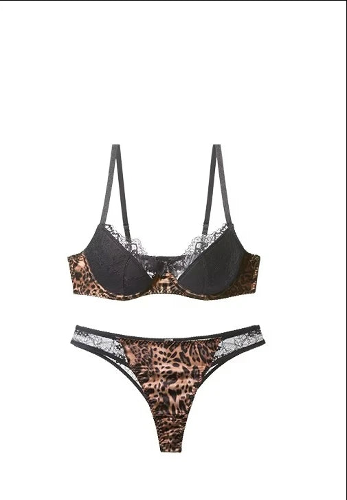 Sexy Leopard Bras Set Small Chest Winter Push Up Bralette Anti Sagging Wireless Lace Lingerie Lightweight Comfort Christmas Gift