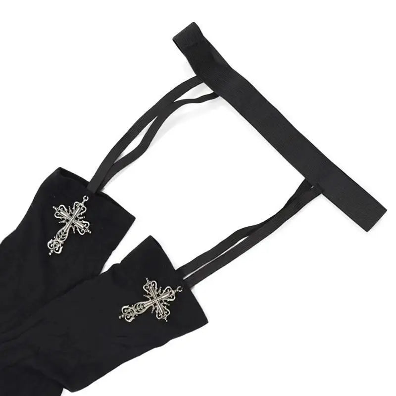 1/2pairs Gothic Cross Decoration Tight for Women Stockings Solid Color Thin Thigh High Lolita Over Knee Stockings