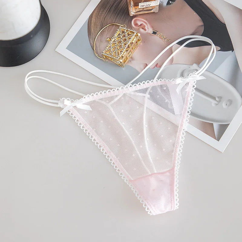Bowknot Lace Sexy Girls Briefs Women Panties Dots Seamless G String Transparent Thong Underwear Low Waist Female Lingerie