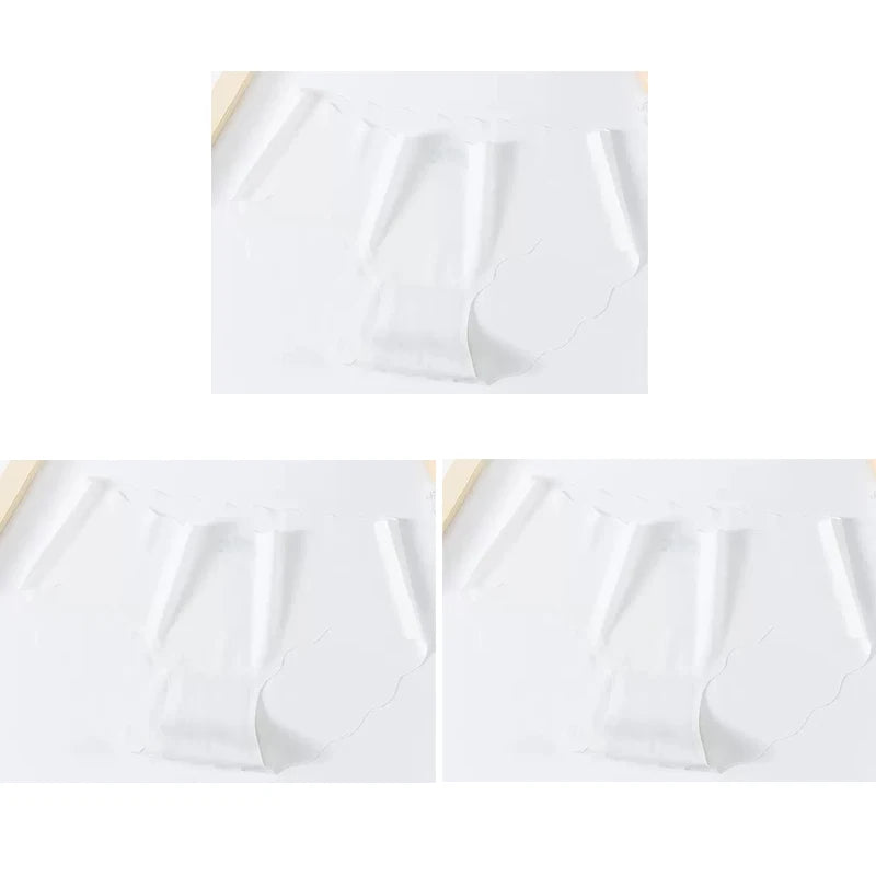 3PCS Women's Seamless Panties Sexy Icesilk Briefs Breathable Wavy Edge Mid-Waist Arm-Raising Female Close-Fitting Underwear