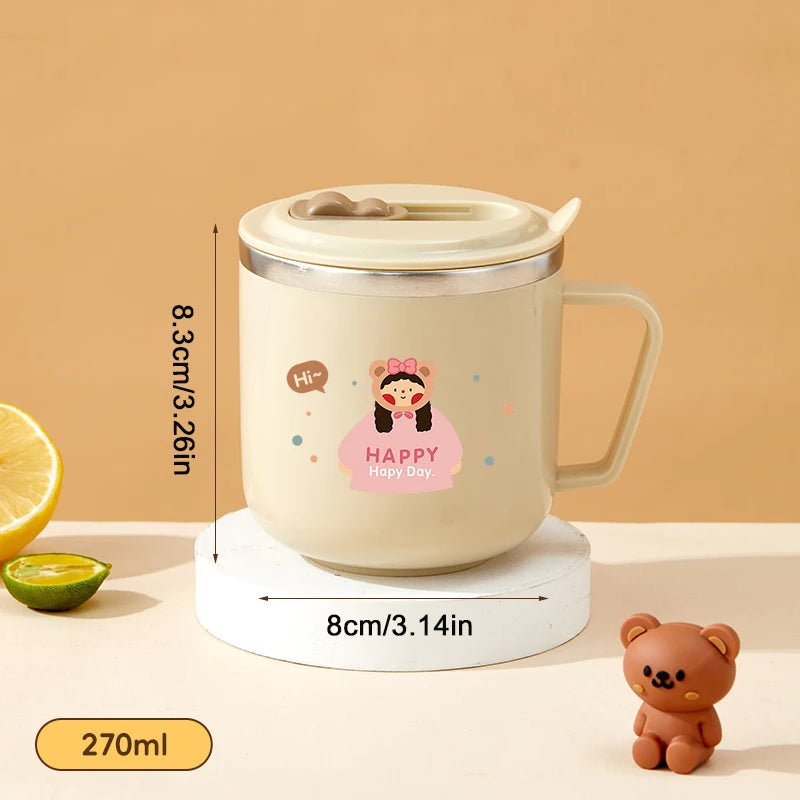 Cute Capybara 316 Stainless Steel Kid Water Cup With Straw 270ml Double Wall Insulated Mug Leak-proof Milk Coffee Cup