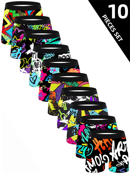 10Pcs Men'S Underwear Soft Comfortable Loose Skin-Friendly Men'S Long Boxers Briefs Trendy Colorful Fashionable Men'S Pants