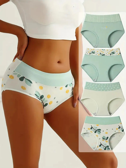 4Pcs High Waist Cotton Women Panties Breathable Underwear Fashion Print Pantys Girls Briefs Body Slim Plus Size Female Lingerie