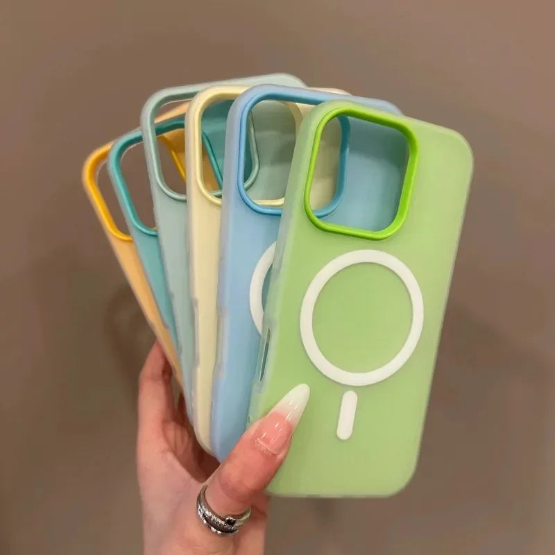 Candy Color 2 IN 1 For Magsafe Phone Case For iPhone 17 16 15 14 13 12 11 Pro Max Magnet Wireless Charger Matte Soft Cover Fund