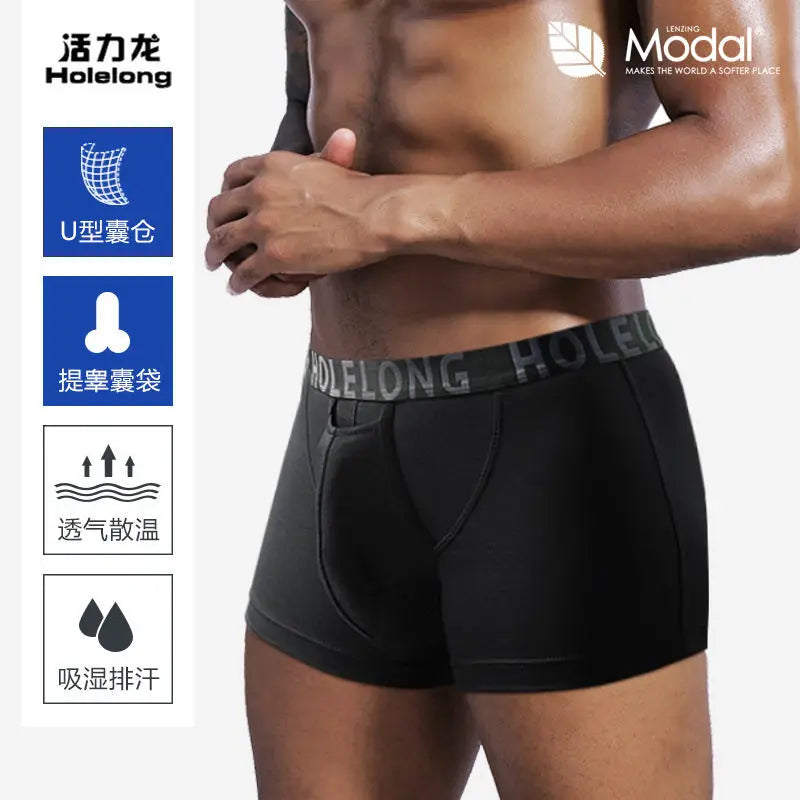 Man Breathable Boxers with Bulge U-Convex Penis Pouch Seperate Modal Soft Open Hole Lingerie Slips Big Enhancing Short Underwear