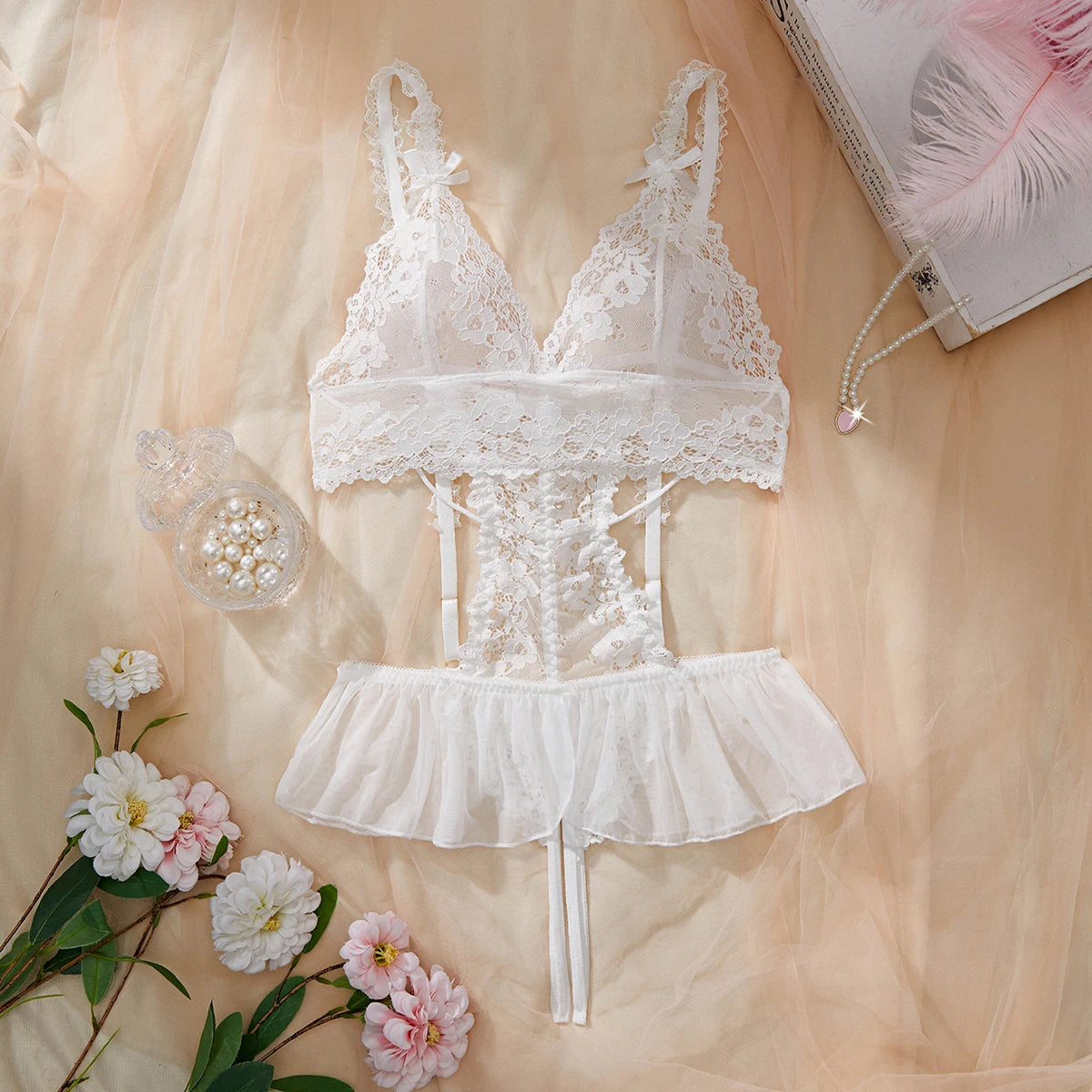 Plus Size Women's Exotic Lingerie Sets Lace Fluoroscopy Beauty Tulle Elegant Sexy Lingerie Female Underwear Lingerie For Ladies