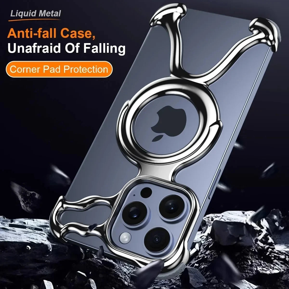 Magnetic Liquid Metal Phone Case For iPhone 13 14 15 16 17 Pro Max With AirBag Shockproof Bumper Irregular Metal Anti-fall Cover