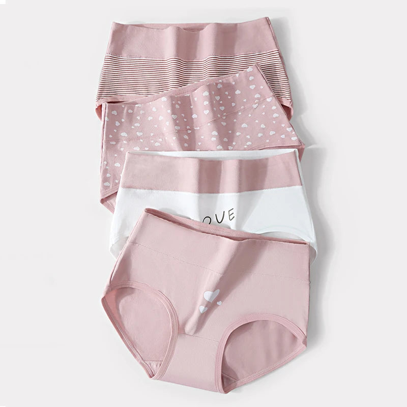 4Pcs Cotton Women Panties High Waist Underwear Print Pantys Ladies Briefs Breathable Plus Size Underpants Sexy Female Lingerie