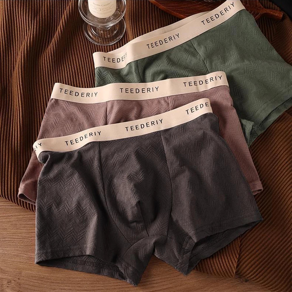 3Pcs Men's Cotton Panties Mid Rise Soft Breathable Boxer Shorts Briefs High Elastic Comfortable Boyshort Large Size Underwear