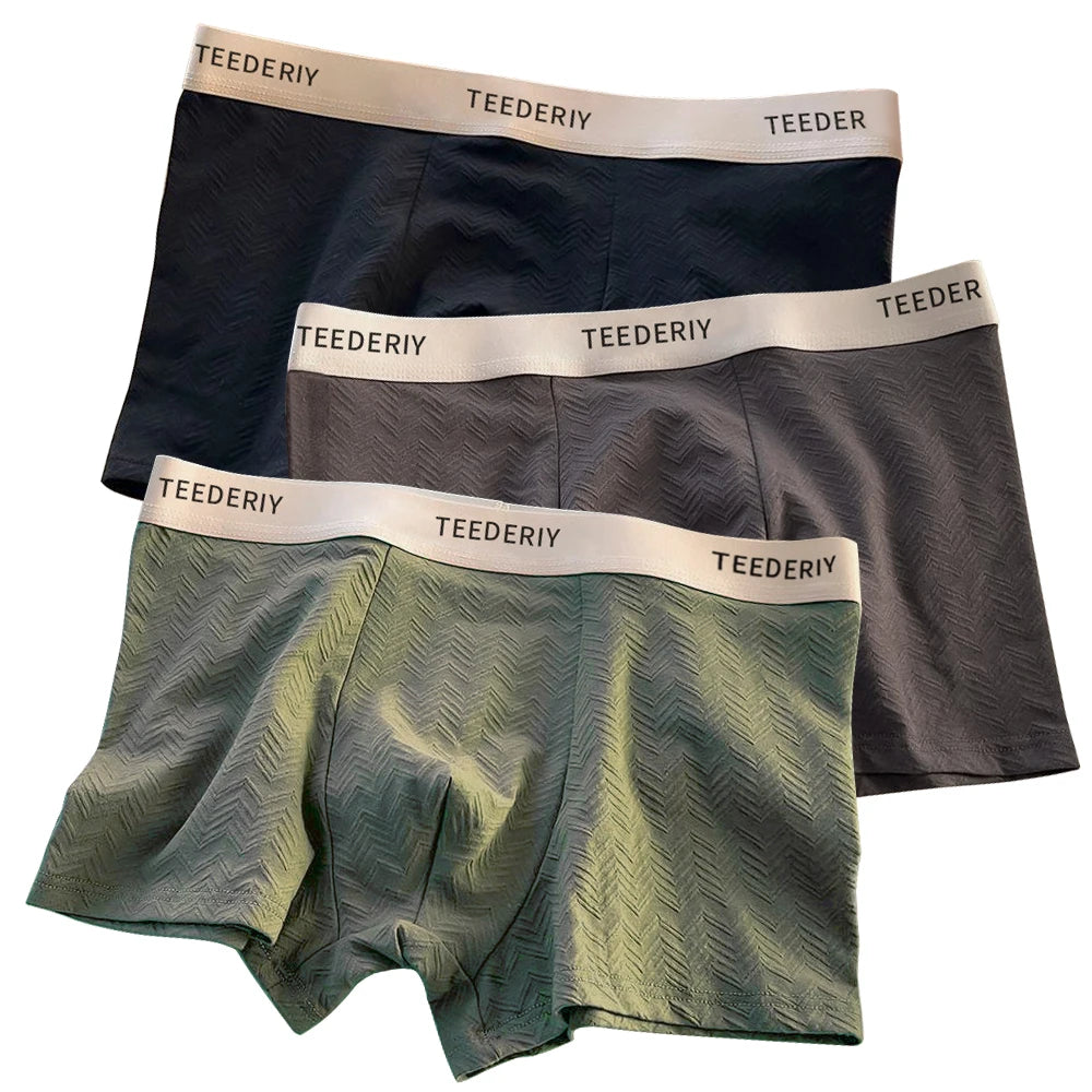 3Pcs Men's Cotton Panties Mid Rise Soft Breathable Boxer Shorts Briefs High Elastic Comfortable Boyshort Large Size Underwear