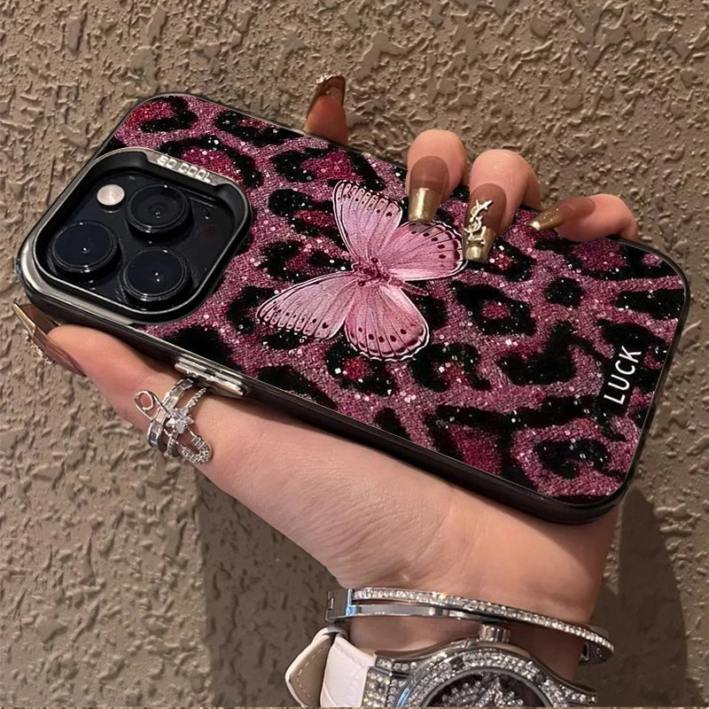Butterfly Leopard Phone Case for IPhone 17 16 15 14 13 12 11 Pro Max Plus 17 Air 16E X XR XS Max Shockproof Full Print Cover