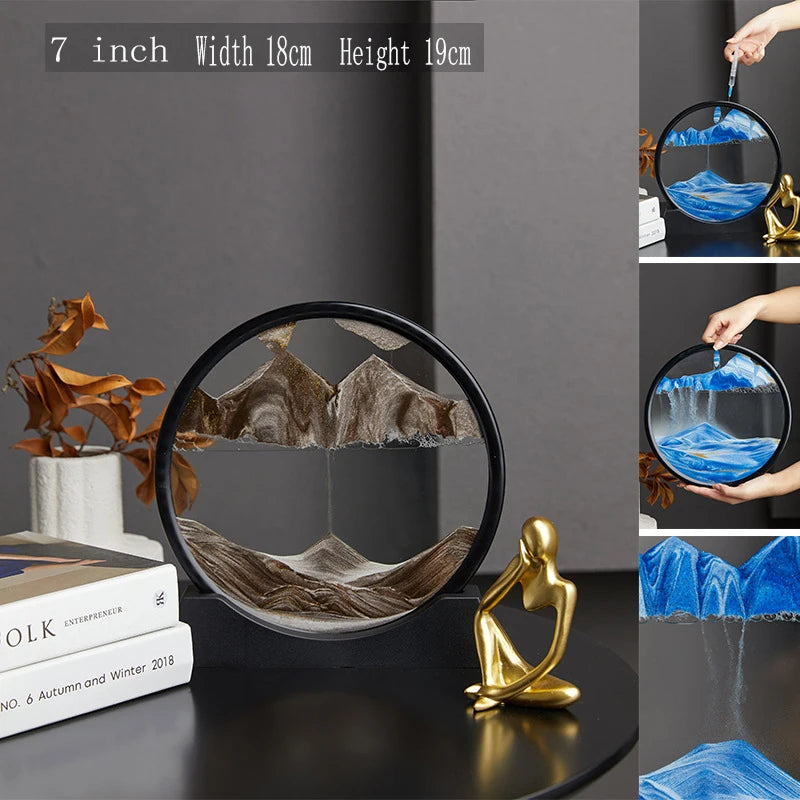 3D Moving Sand Art Picture Round Glass Deep Sea Sandscape Hourglass Quicksand Craft Flowing Painting Office Home Decor Gift