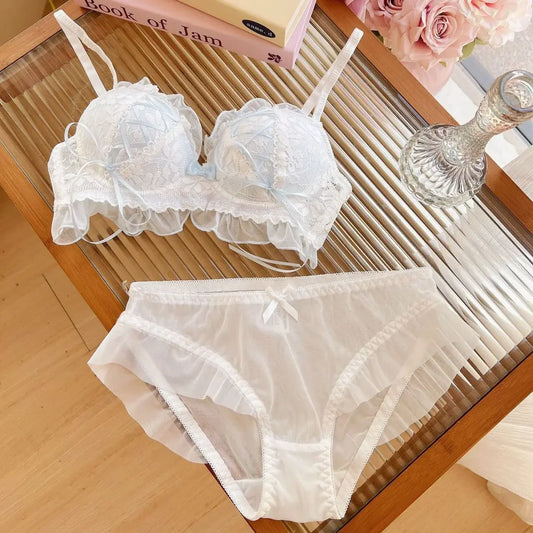 Japanese Style Lolita Princess Wind material cotton Lace Design for Girls Push-up Bra Women  Underwear  Push Up Bra Suit