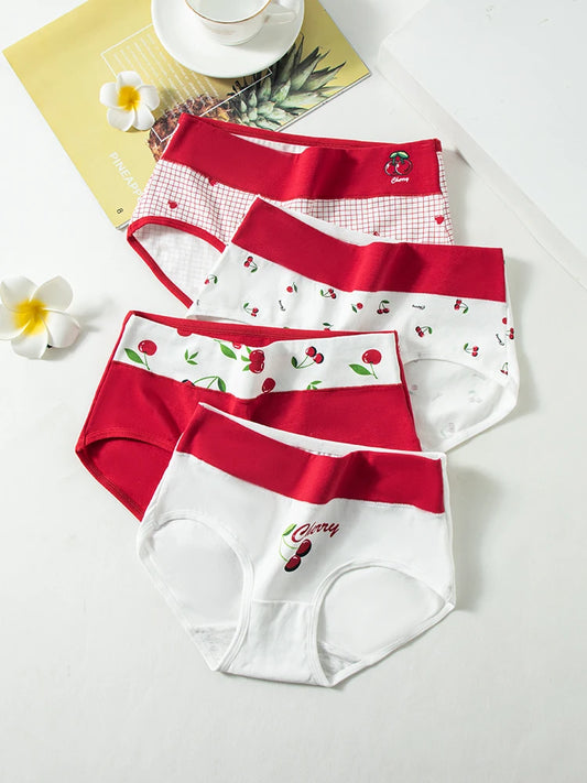 4Pcs Cotton Women Panties High Waist Underwear Print Pantys Ladies Briefs Breathable Plus Size Underpants Sexy Female Lingerie