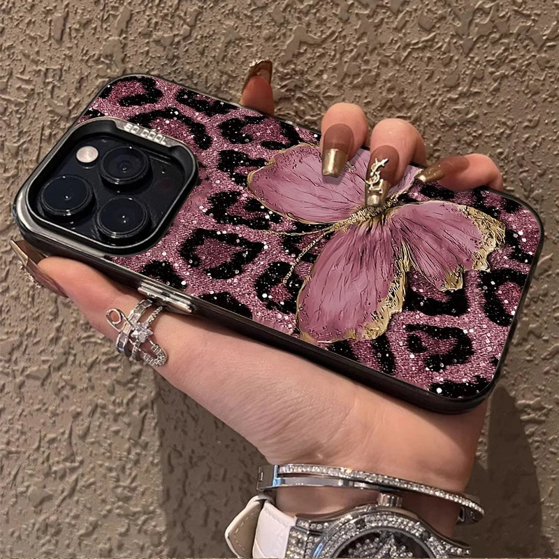 Butterfly Leopard Phone Case for IPhone 17 16 15 14 13 12 11 Pro Max Plus 17 Air 16E X XR XS Max Shockproof Full Print Cover
