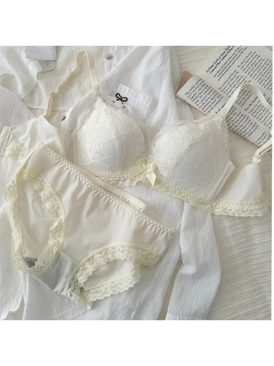 YUQI Lace Bra Set for Women - Push Up Bralette Small Chest Anti-Sagging Support, Sexy Lingerie to Display Large Pair  bra set
