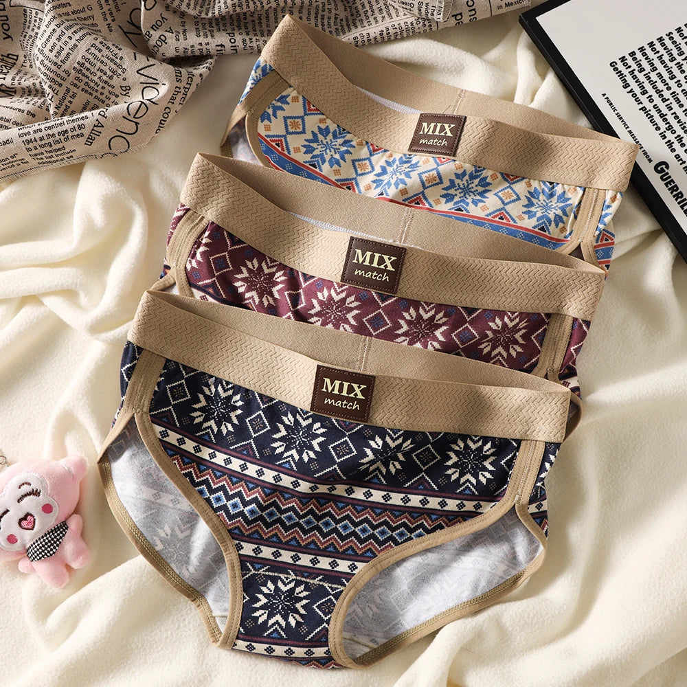 3PCS/Pack 100% Cotton Vintage Print Women's Brief Sexy Hygroscopic Breathable Lingerie Female Comfortable Soft Crotch Underwear