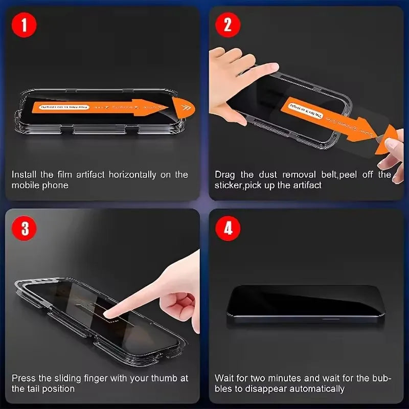 4Pcs Oleophobic Dust Proof Installation Privacy Screen Protector For iPhone 16 15 14 13 12 11 17 Pro Max XS X XR 7 8 Plus Glass