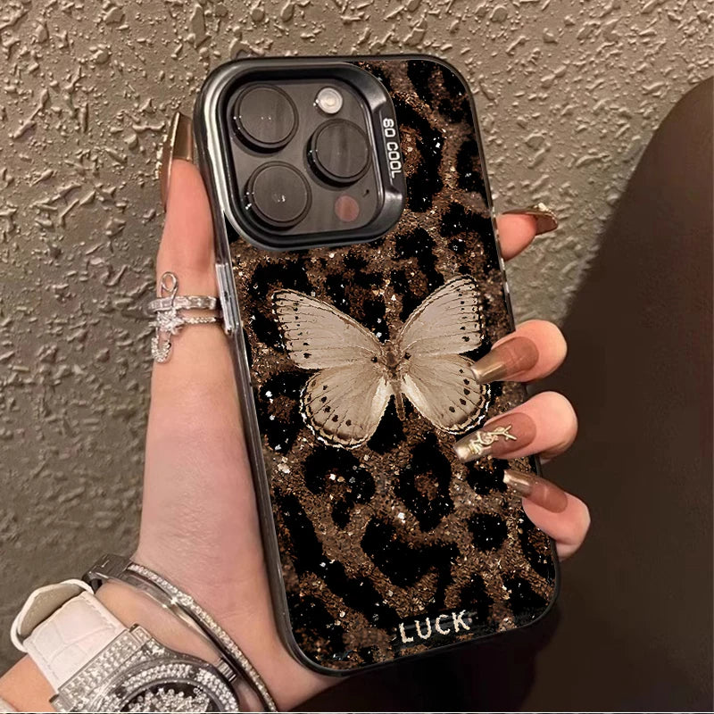 Butterfly Leopard Phone Case for IPhone 17 16 15 14 13 12 11 Pro Max Plus 17 Air 16E X XR XS Max Shockproof Full Print Cover