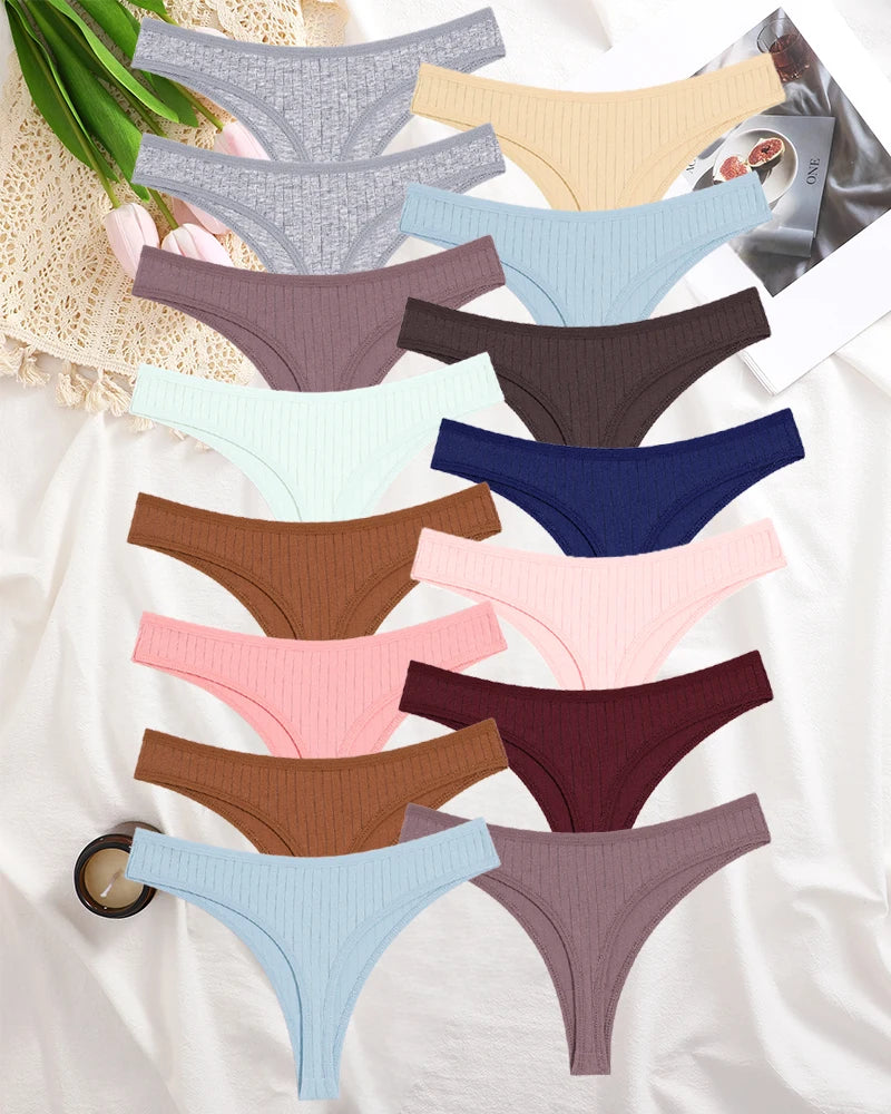 15Pcs Cotton Panties G-String Women Panties Sexy Underwear Female Lingerie Thong Briefs for Woman Solid Color Intimate Pantys