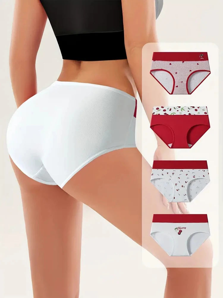4Pcs Cotton Women Panties High Waist Underwear Print Pantys Ladies Briefs Breathable Plus Size Underpants Sexy Female Lingerie