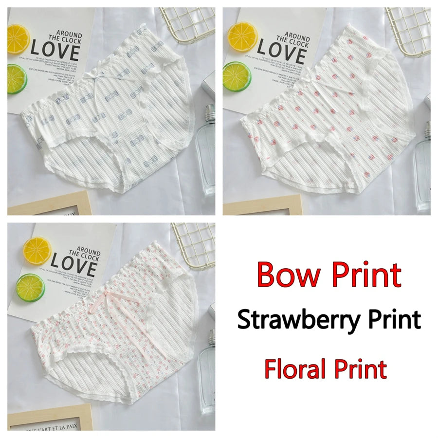 3PCS/Set Cotton Panties Women Underwear Panty Fashion Thread Bow Briefs Lovely Girl Seamless Underpants Female Lingerie Selling