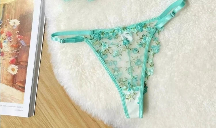 Romantic Floral Lingerie Set Women French Tulle Bra Embroidered Lace Underwear Sexy Sweet Sheer Pink Bralette Panty Set MOYISU