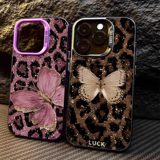 Butterfly Leopard Phone Case for IPhone 17 16 15 14 13 12 11 Pro Max Plus 17 Air 16E X XR XS Max Shockproof Full Print Cover
