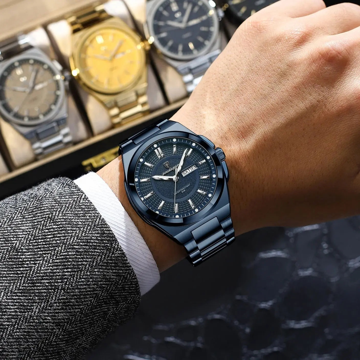 Sport Original Men Clock Quartz Date Week Luxury Man Wristwatch Waterproof Luminous Stainless Steel Men's Watches