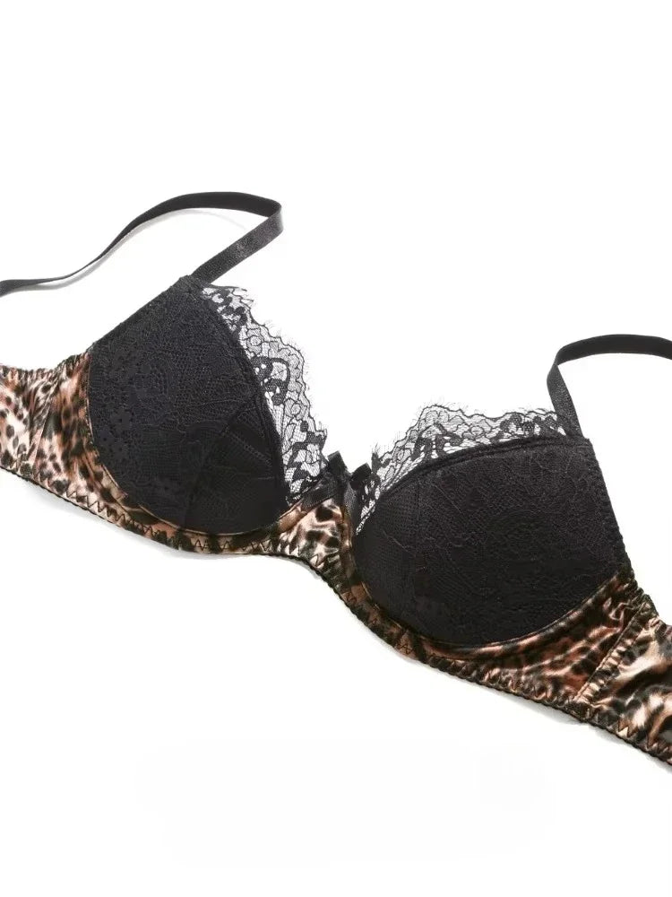 Sexy Leopard Bras Set Small Chest Winter Push Up Bralette Anti Sagging Wireless Lace Lingerie Lightweight Comfort Christmas Gift