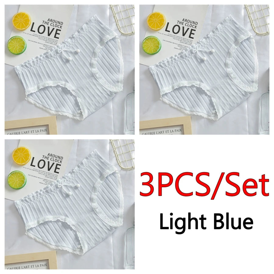 3PCS/Set Cotton Panties Women Underwear Panty Fashion Thread Bow Briefs Lovely Girl Seamless Underpants Female Lingerie Selling