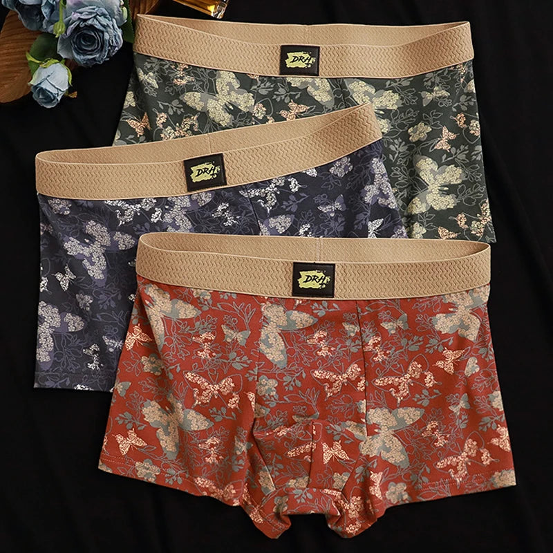 EXILIENS New Romantic Butterfly 1pcs/3pcs Cotton Boxer Men Underwear Hot Mens Boxers New BoxerShorts Man Panties Size L3XL KX758